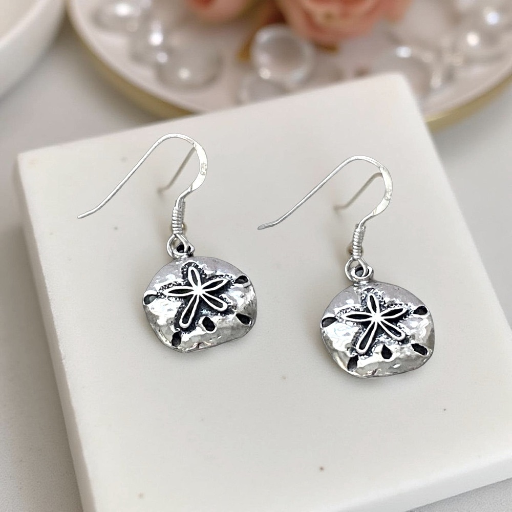 925 Sterling Silver Sand Dollar Dangle Earrings! Hypoallergenic! NEW!